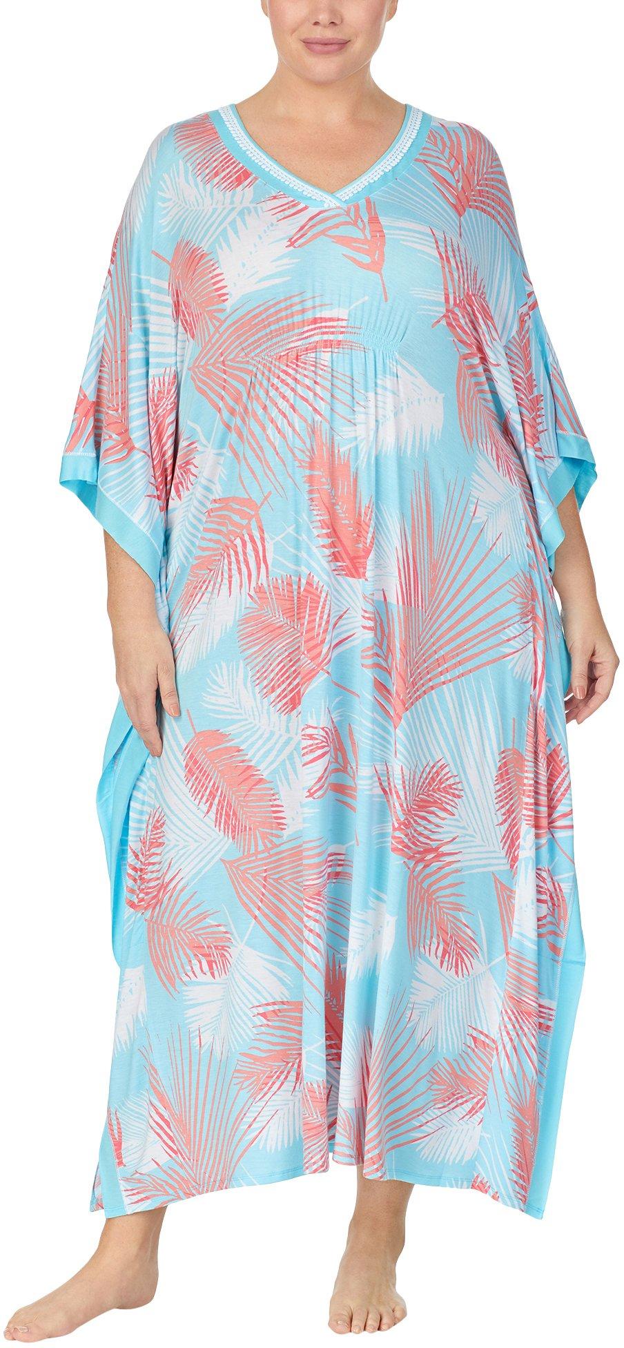 Ellen Tracy Plus Palm Print Long Kaftan Nightgown 1X Multi | eBay
