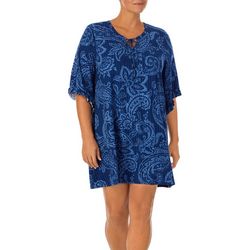 Ellen Tracy Plus Paisley Printed 3/4 Sleeve Nightgown