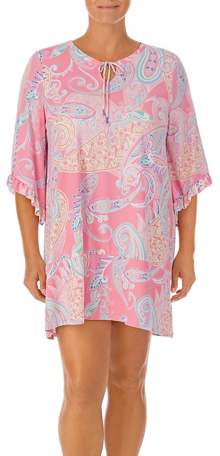 Plus Paisley Printed 3/4 Sleeve Nightgown