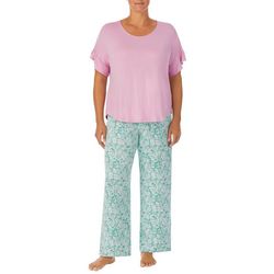 Ellen Tracy Plus 2-Pc. Solid Top & Floral Pants Sleep Set