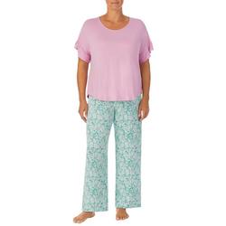 Plus 2-Pc. Solid Top & Floral Pants Sleep Set