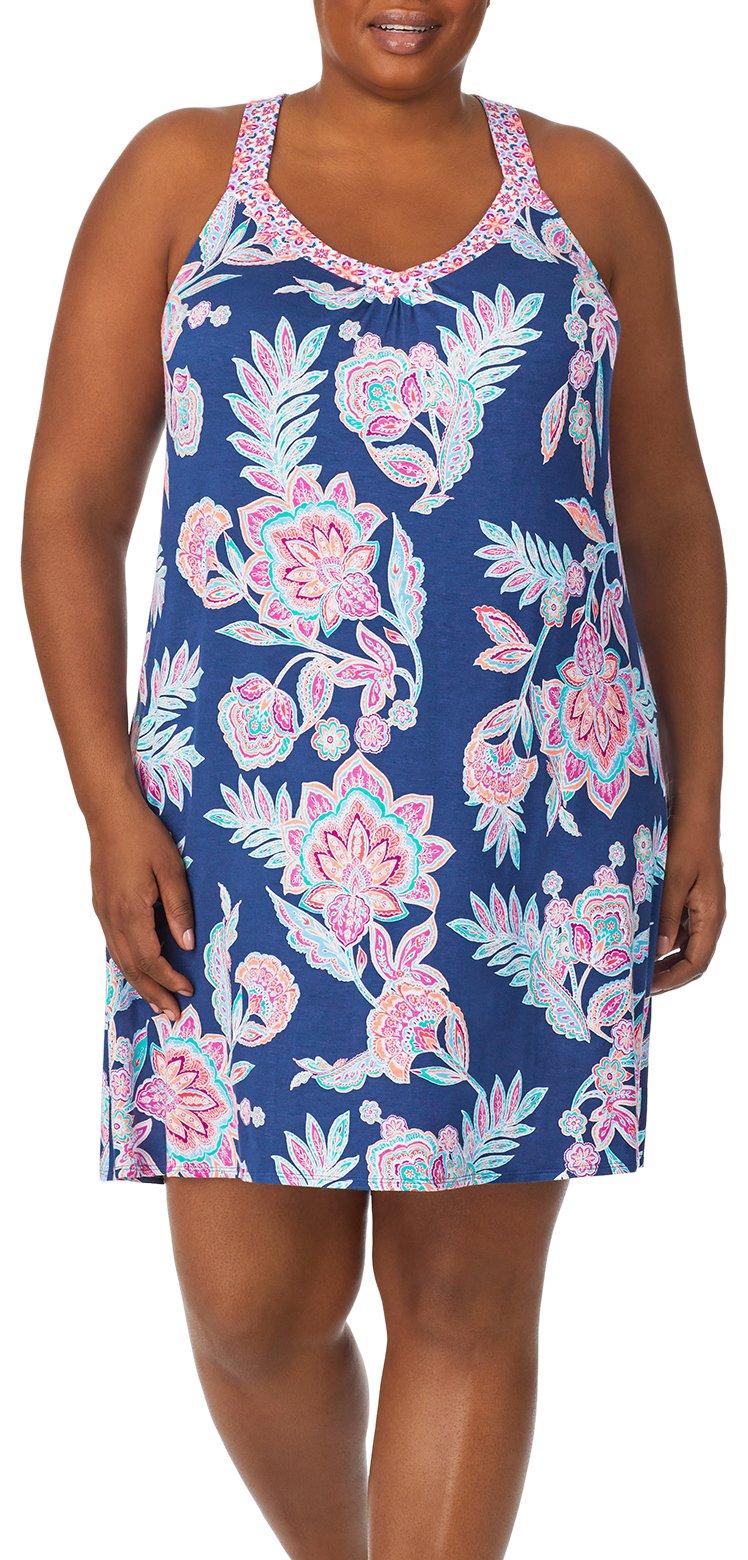 Ellen Tracy Plus Floral Sleeveless Chemise Night Gown