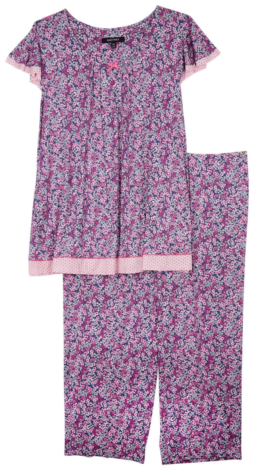 Ellen Tracy Plus 2-Pc. Floral Top & Pants Sleep Set