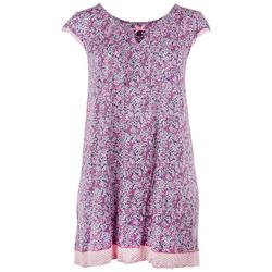 Plus 40 In. Floral Flutter Sleeve Nightgown