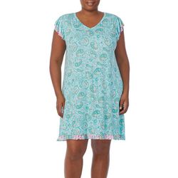 Ellen Tracy Plus Paisley Short Ruffle Sleeve Nightgown