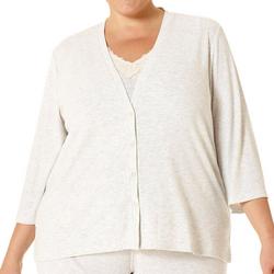 Plus Snap Front V Neck 3/4 Sleeve Pajama Top