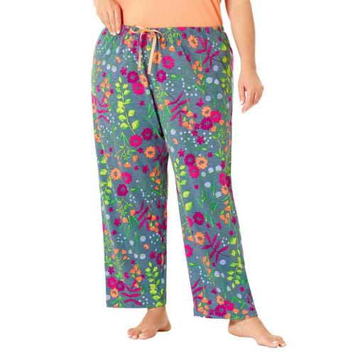 Hue Plus Floral Print Drawstring Pajama Pants
