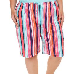 Hue Plus Stripe Print Pajama Drawstring Shorts