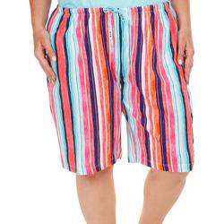 Plus Stripe Print Pajama Drawstring Shorts