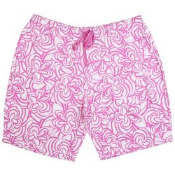 Hue Plus Flower Print Pajama Drawstring Shorts