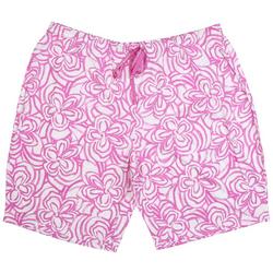 Plus Flower Print Pajama Drawstring Shorts