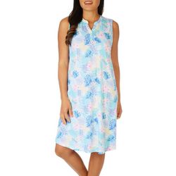 Coral Bay Sleepwear Plus Tropical Sleeveless Henley Gown