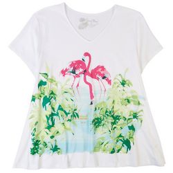 Coral Bay Sleepwear Plus V-Neck Flamingo Pajama Top