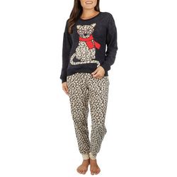 Womens 2-Pc. Christmas Cat Top & Jogger Sleepwear Set