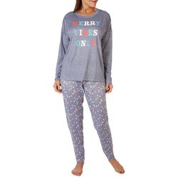 Womens 2-Pc. Merry Vibes Only Top & Jogger Sleepwear Set