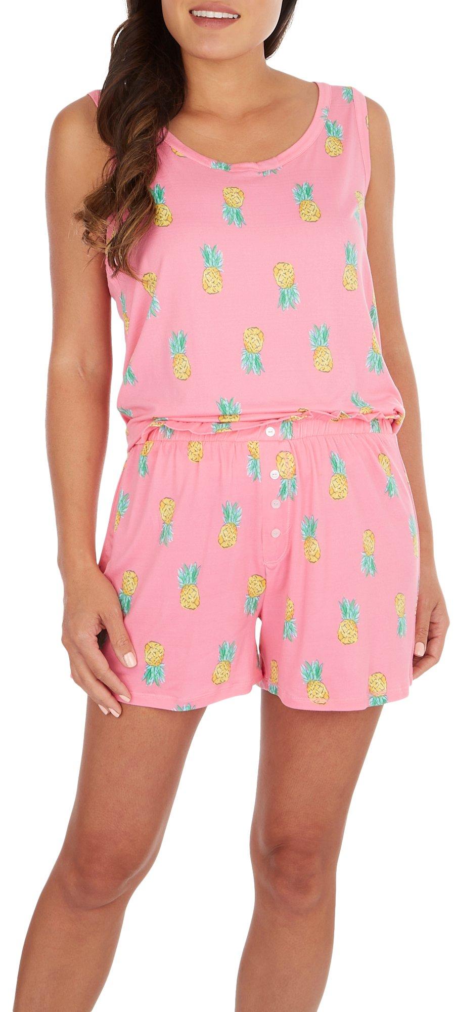 Womens 2-Pc. Pineapple Sleep Tank & Shorts