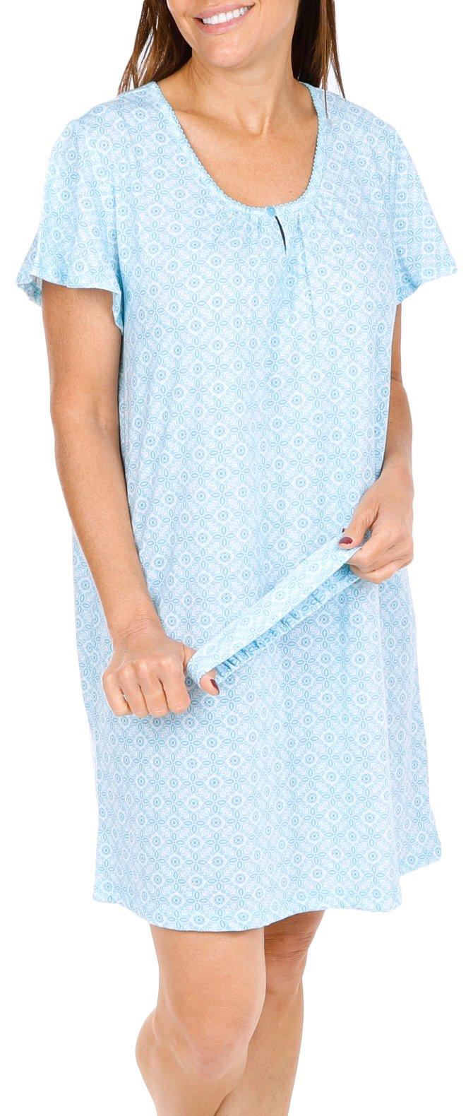 Karen Neuberger Womens Tile Keyhole Nightgown & Headband