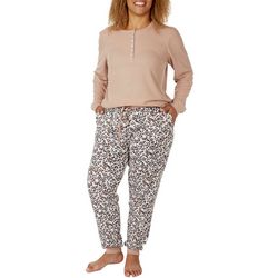 Womens 2-Pc Long Sleeve Top & Leopard Print Pajama Pant Set