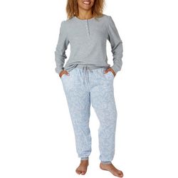 Womens 2-Pc Long Sleeve Waffle Top & Printed Pajama Pant Set