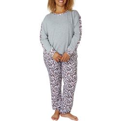 Womens 2-Pc Long Sleeve Top & Leopard Pajama Pant Set