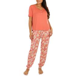 2-Pc. Solid Henley & Floral Jogger Sleep Set