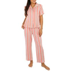 Womens 2-Pc. Stripe Button Down Top & Pant Sleep Set