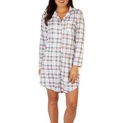 Womens Plaid Long Sleeve Pocket Sleep Nightgown