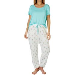 Echo Womens 2-Pc. Solid Short Sleeve Top & Pajama Pant Set