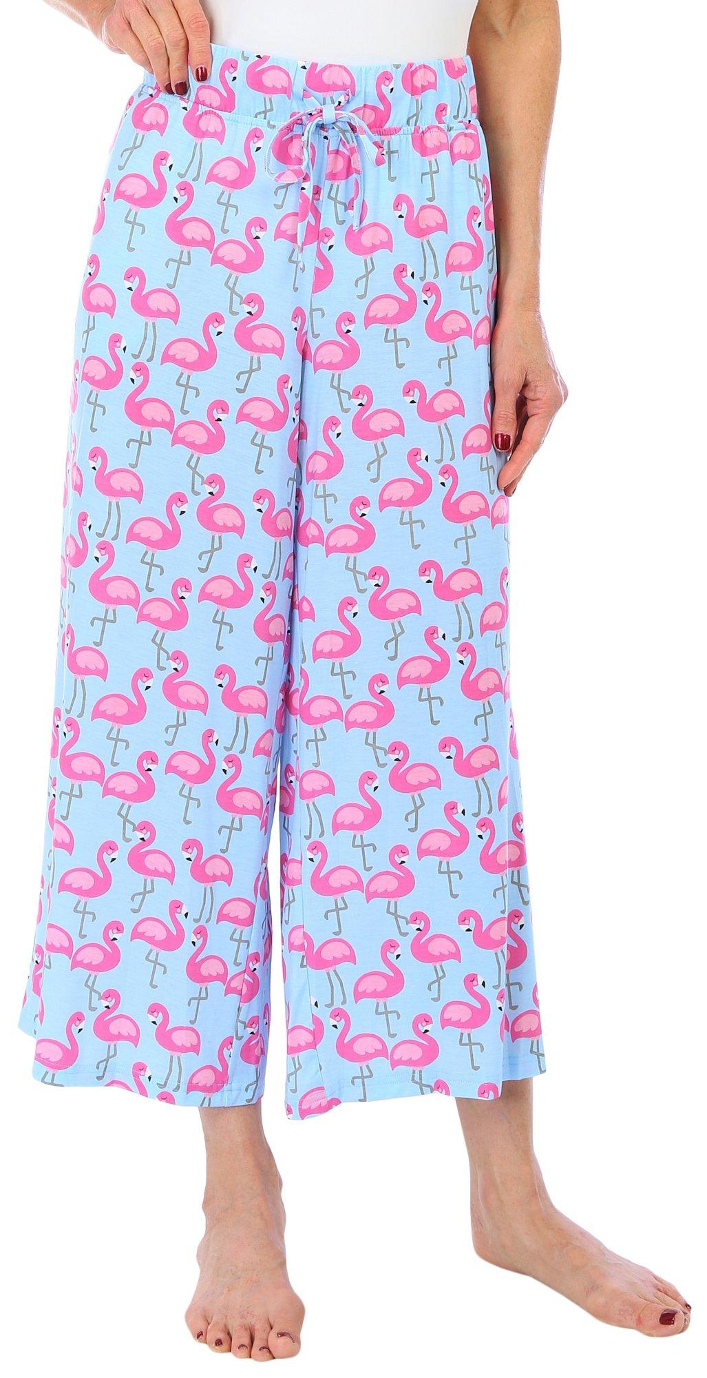 Pink Flamingo Womans Pajamas Shorts with Drawstring Sleep Shorts