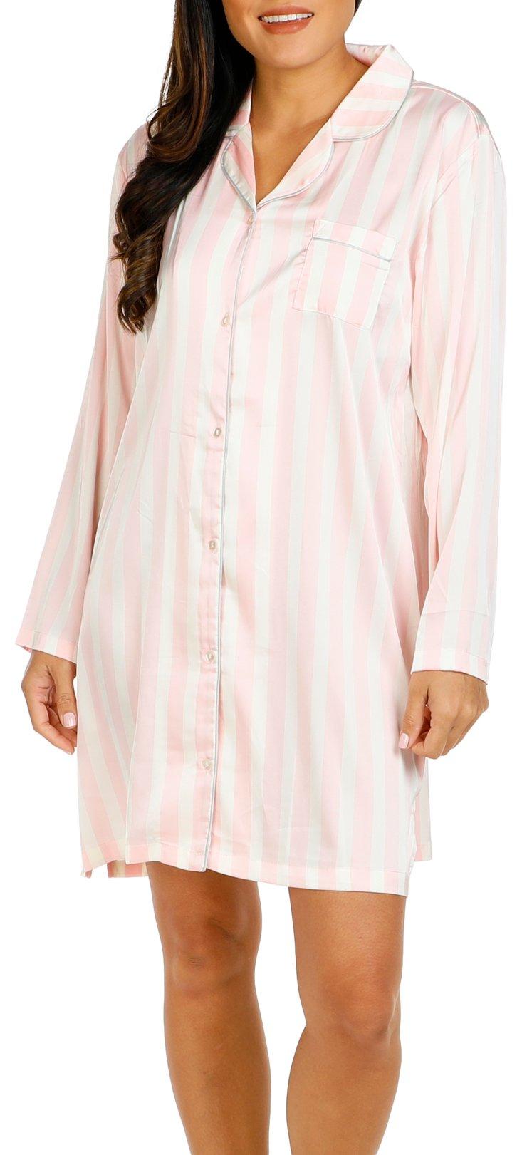 Muk Luks Womens Stripe Long Sleeve Sleepshirt