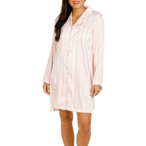 Muk Luks Womens Stripe Long Sleeve Sleepshirt