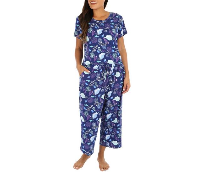 Womens Woodland Creatures 3/4 Length Capri Cotton Pyjama Pants