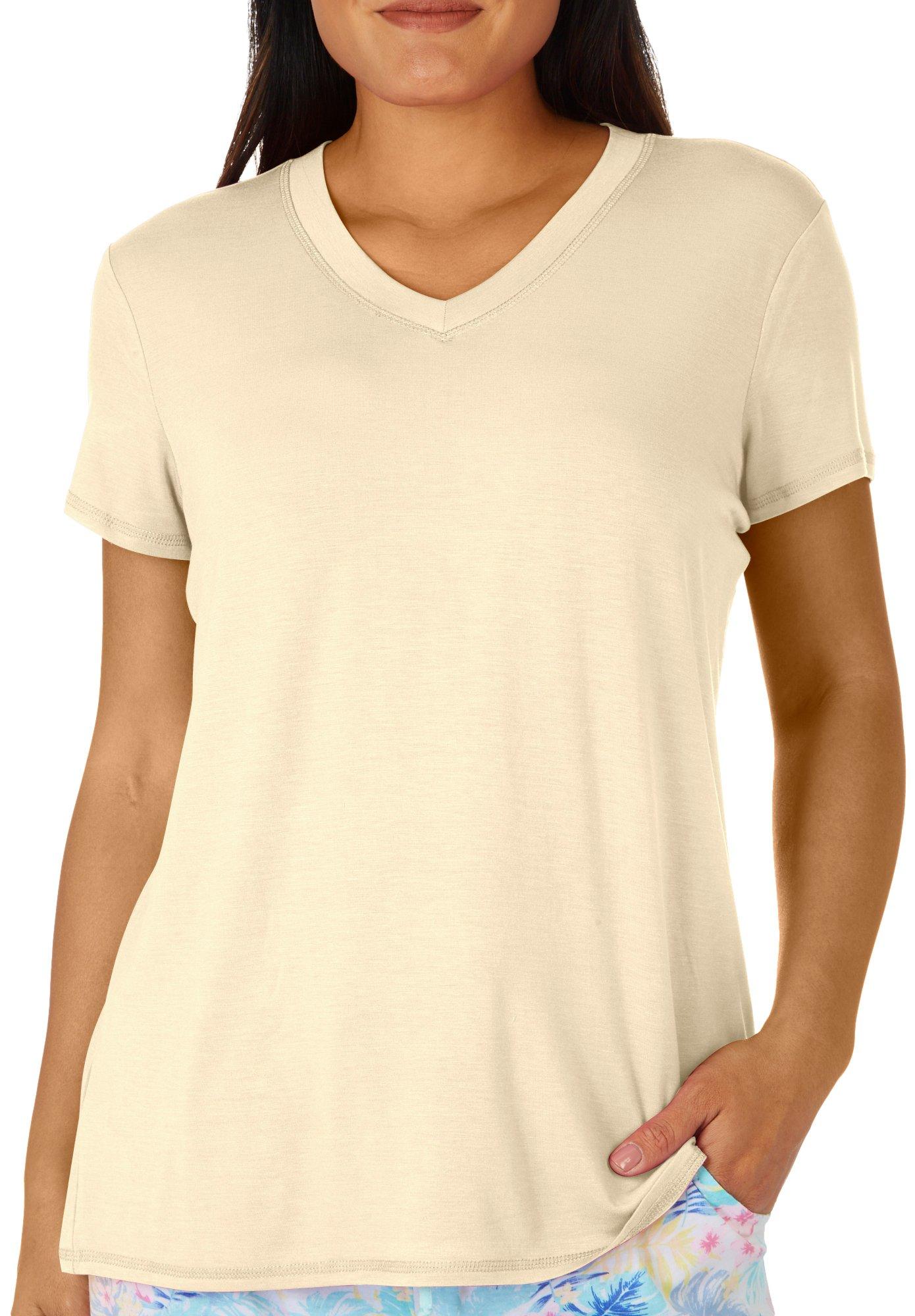 Womens Solid V-Neck Pajama Top