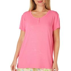 Coral Bay Womens Solid Scoop Neck Short Sleeve Pajama Top
