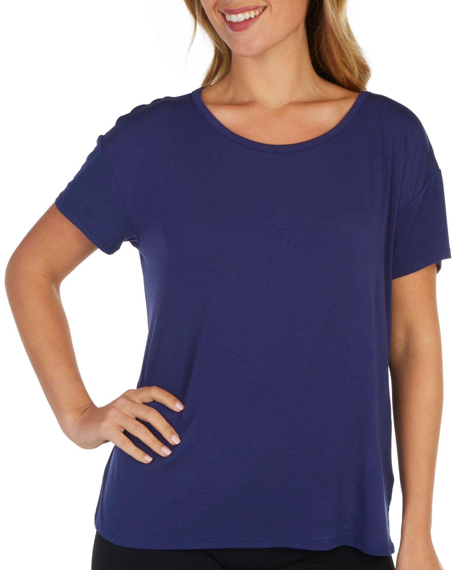Womens Solid Scoop Neck Short Sleeve Pajama Top