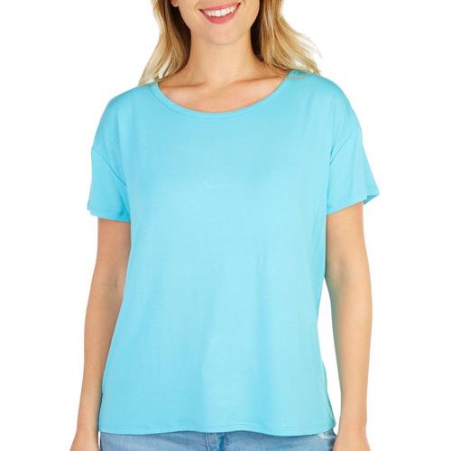 Coral Bay Womens Solid Scoop Neck Short Sleeve