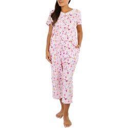 Aria Womens 2-Pc. Flower Short Sleeve Top & Capri Sleep Set