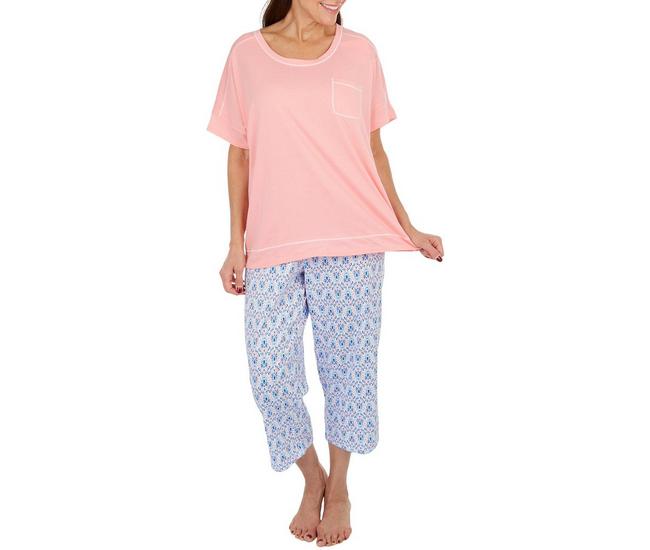 Women's Pink Palm Beach Paisley Silk Pajama Set with Stripe, S