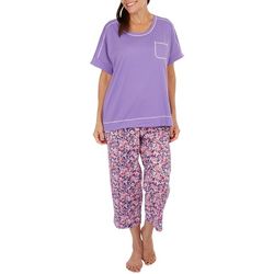 Anne Klein 2-Pc. Solid Top & Floral Capri Sleepwear Set