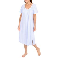 Aria Womens Lace Smocked Stripe Short Sleeve Nightgown