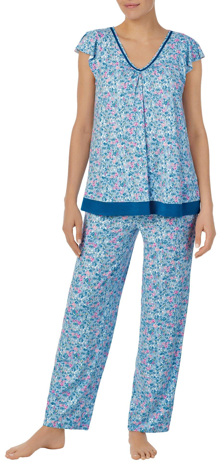 Ellen Tracy Womens 2-Pc. Floral Top & Pants Sleep Set