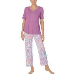Ellen Tracy Womens 2-Pc. Solid Top & Print Pants Sleep Set