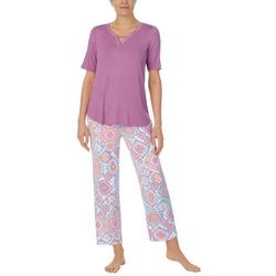 Womens 2-Pc. Solid Top & Print Pants Sleep Set