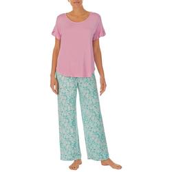 Womens 2-Pc. Solid Top & Floral Pants Sleep Set