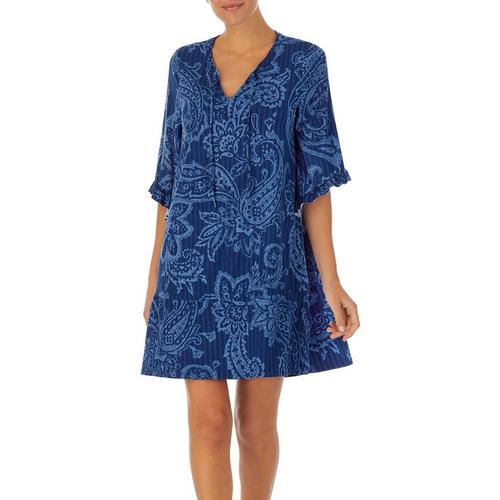 Ellen Tracy Womens Paisley Printed 3/4 Sleeve Nightgown