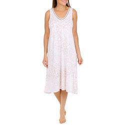 Ellen Tracy Womens Print Lace Sleeveless Midi Nightgown