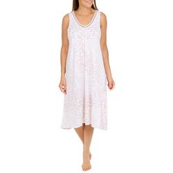 Womens Print Lace Sleeveless Midi Nightgown