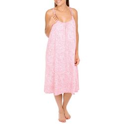 Ellen Tracy Womens Print Adjustable Strap Midi Nightgown