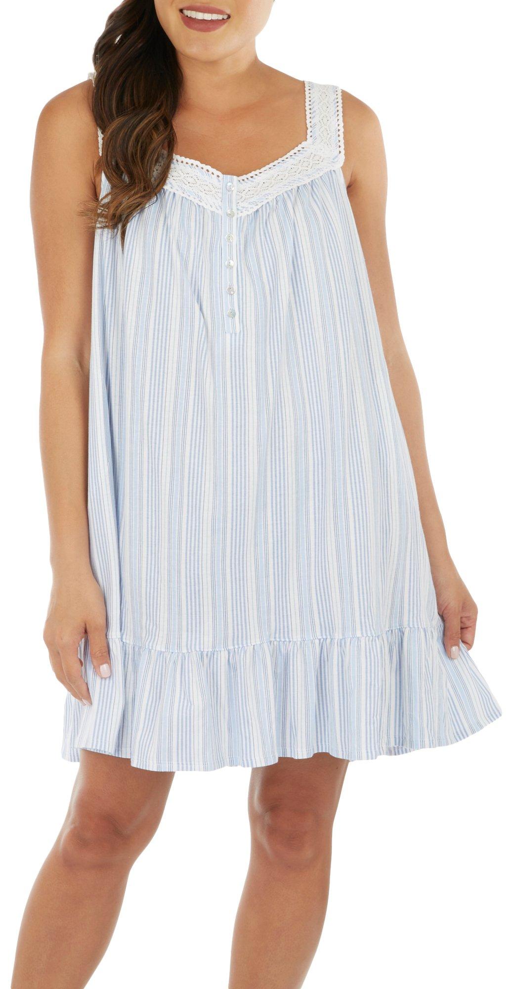 Womens Lace Embellished Stripe Print Chemise Gown