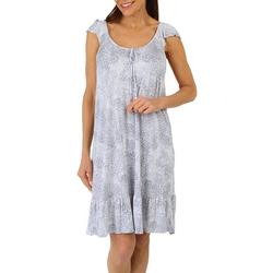 Womens Animal Print Flutter Sleeve Nightgown